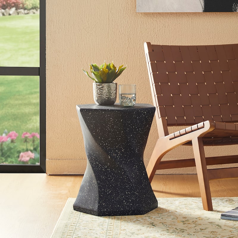 Glitzhome 17.75"H MGO Twist-Style Faux Terrazzo Garden Stool - Black