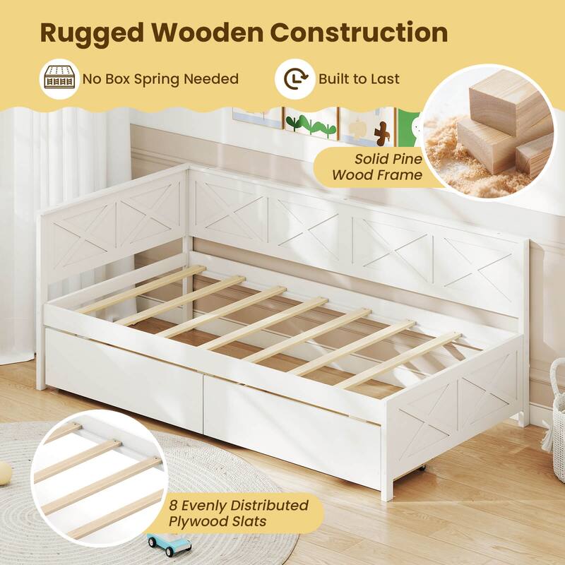 Costway Twin Size Daybed with 2 Storage Drawers Slats Support &