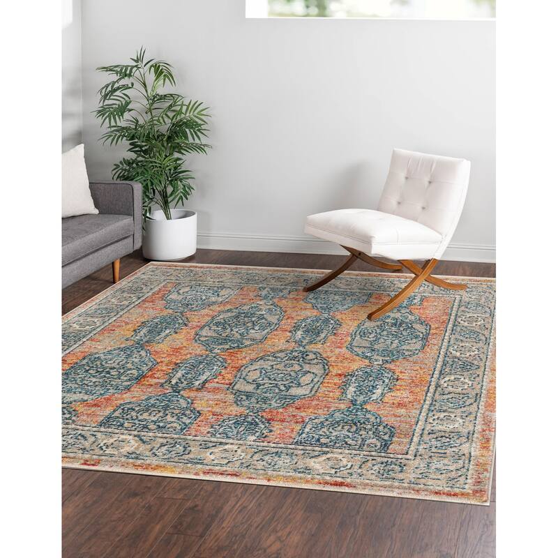 Traditional Nixa Collection Area Rug - 7'10" Square - Brick Red