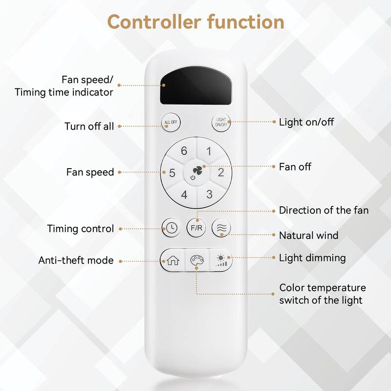 Quiet Reversible DC Motor Ceiling Fan with 6-Speed Wind Remote Control and 3-Color LED Lighting, Timer Function