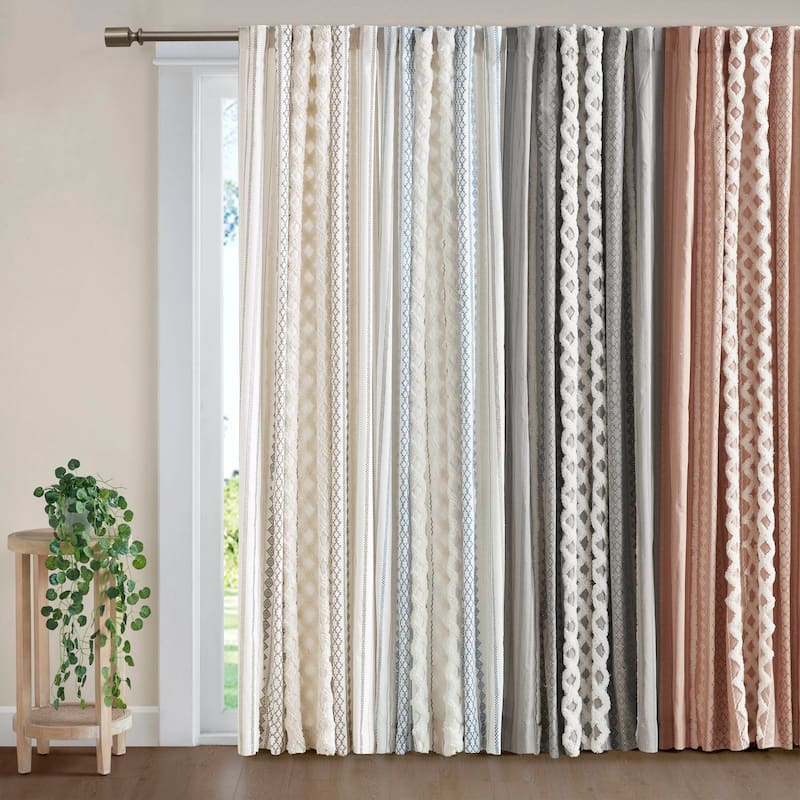 INK+IVY Imani Cotton Printed Single Curtain Panel with Chenille Stripe and Lining