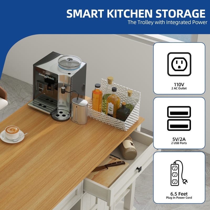 Moasis Rolling Kitchen Island with Storage & Drawers