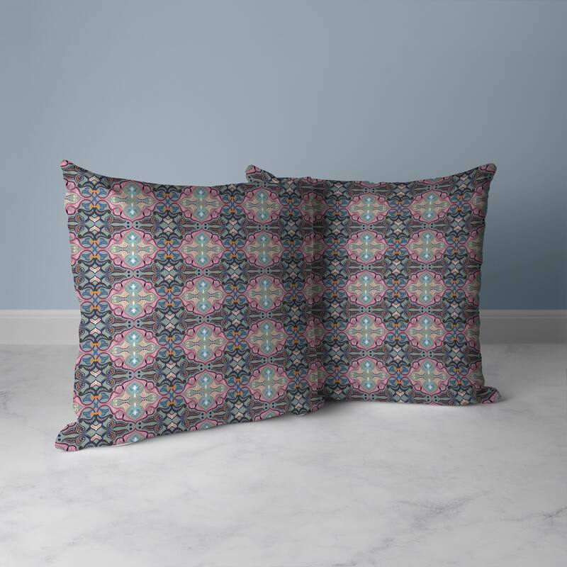 Floral Elegance Faux Suede Reversible Throw Pillow Pink and Blue