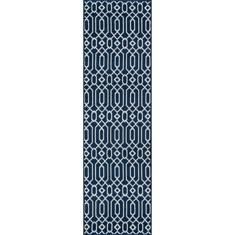 Momeni Baja Links Geometric Trellis Outdoor Area Rug - 2'3" x 7'6" Runner - Navy