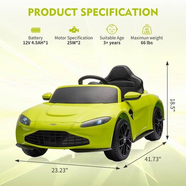 dimension image slide 2 of 4, 12V Ride on Sports Car for Kids Licensed Aston Martin Battery Powered Car