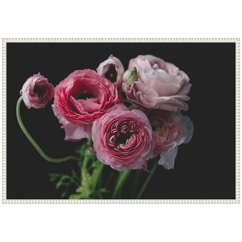 Kate and Laurel Sylvie Mood Dark Pink Ranunculus Flower Bouquet Framed Canvas by Kristy Campbell