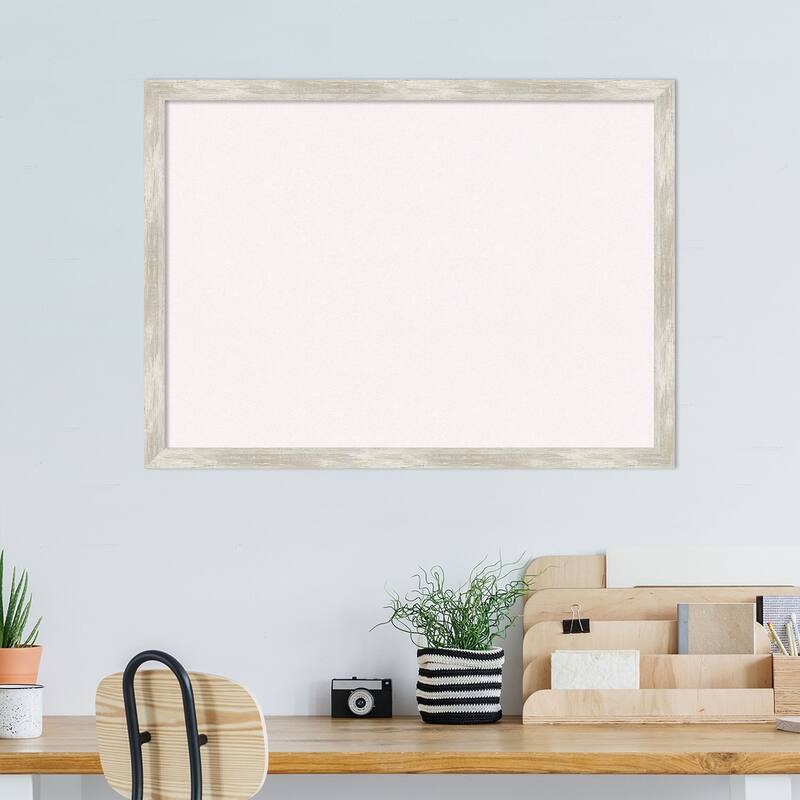 Crackled Metallic Narrow Framed White Corkboard Bulletin Board