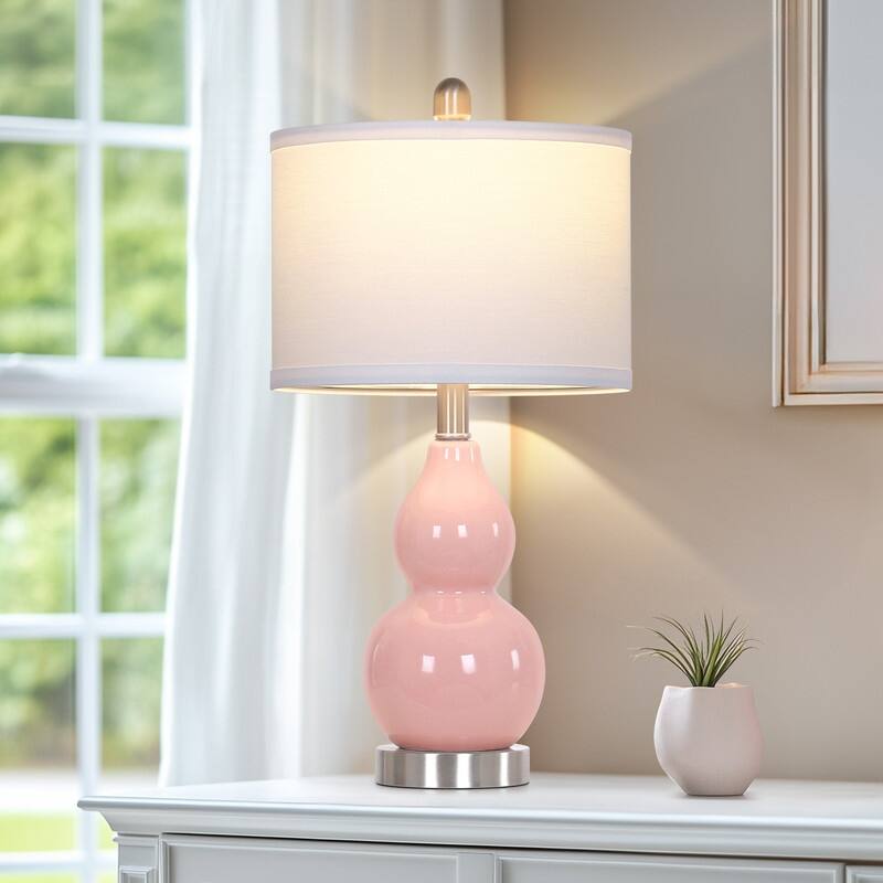 22'' Modern Ceramic Table Lamp with White Shade and Brass Accents - 11'' x 11'' x22''