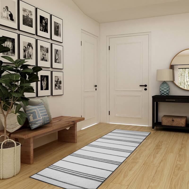 My Magic Carpet Machine Washable Area Rug Stripe Grey And White - 2.5' X 7'