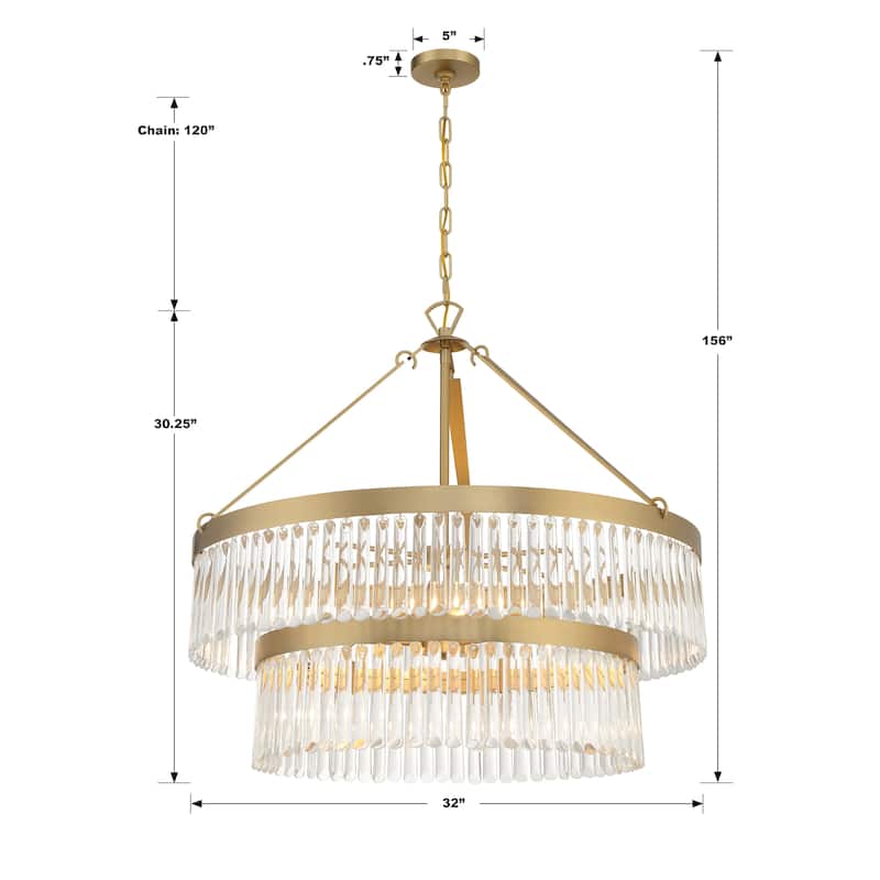 Emory 9 Light Modern Gold Chandelier - 32"W x 30.25"H x 32"D