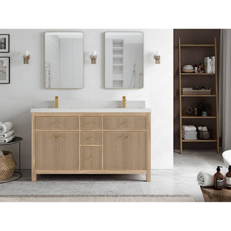 Willow Collections 60 in. W x 22 in. D Sonoma Teak Double Sink Bathroom Vanity with Countertop