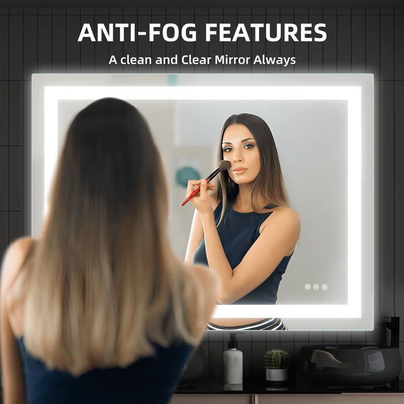 LED Bathroom Mirrorwith Front and Backlight, Stepless Dimmable Wall Mirrors with Anti-Fog