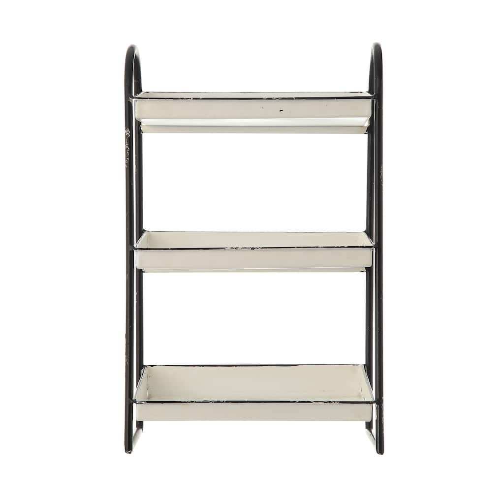 Heavily Distressed White 3-Tier Metal Tray with Black Frame and Rim