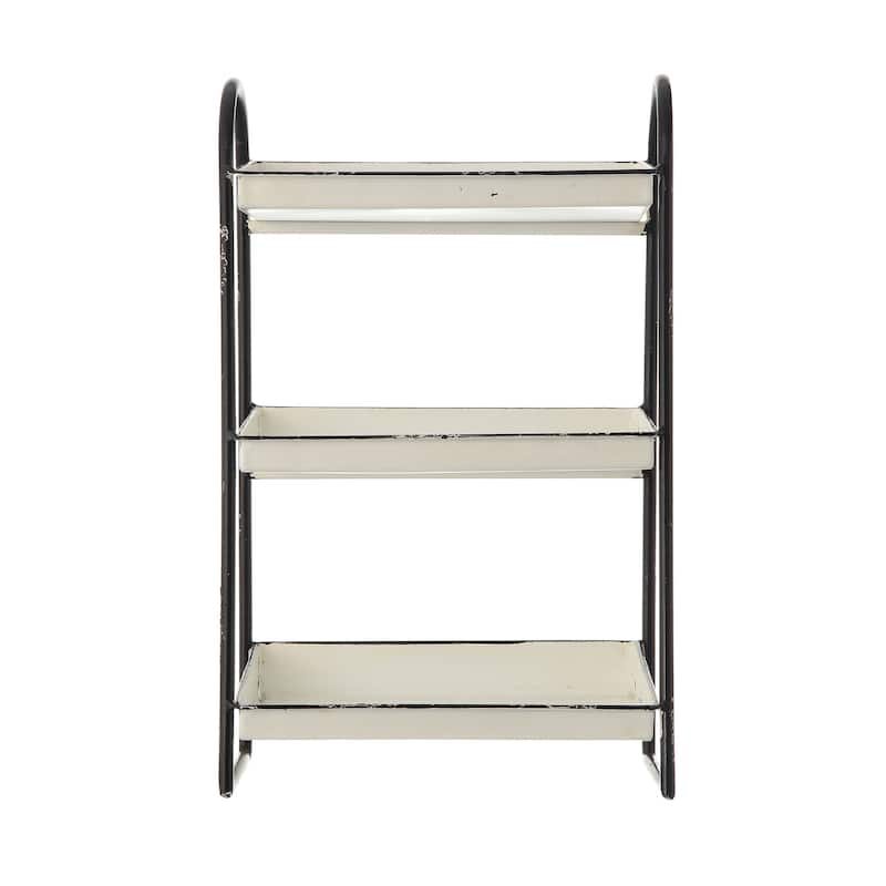 Heavily Distressed White 3-Tier Metal Tray with Black Frame and Rim - White