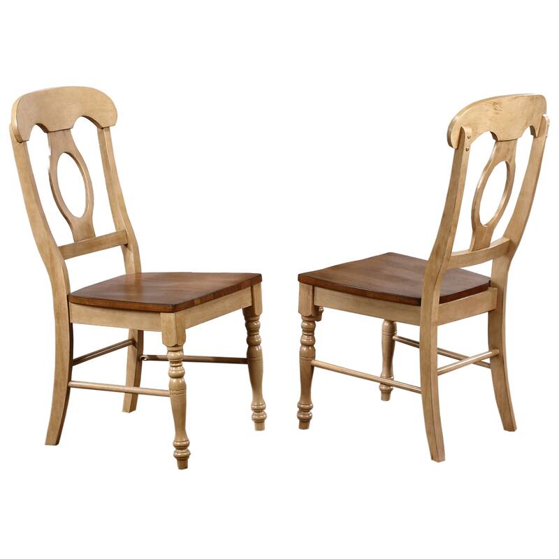 Wooden Armless Side Chairs - 38" - Cream and Brown - Set of 2