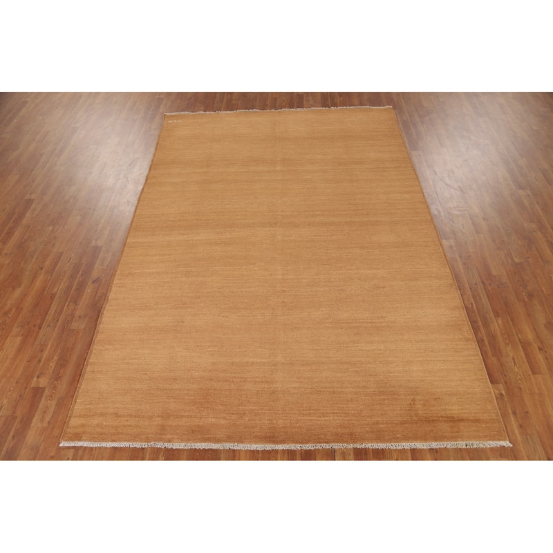Gabbeh Area Rug Hand-Knotted Oriental Yellow Wool Carpet - 6'8" x 9'7"