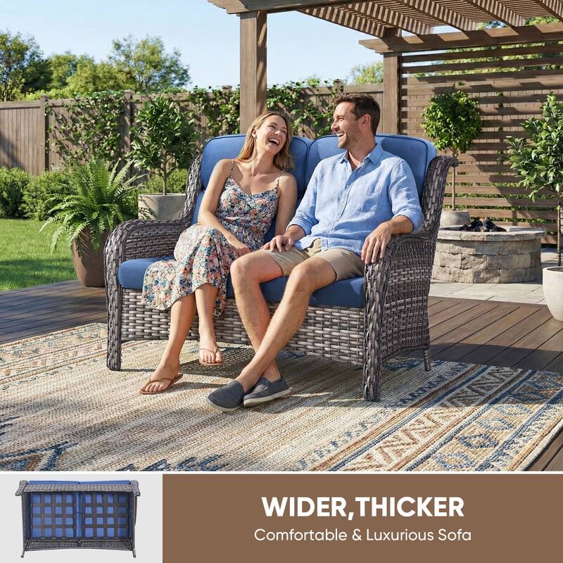 Pocassy Outdoor Patio Loveseat All-Weather Wicker Loveseat with Cushions