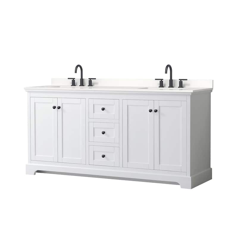 Wyndham Collection WCV232372D-QTZ-US3MXX Avery 72" Free Standing - White / White Quartz Top / Matte Black Hardware