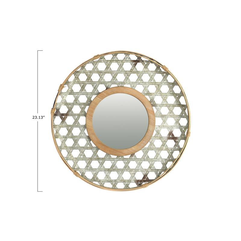 Lattice Metal Framed Wall Mirror, Wood and Galvanized Finish