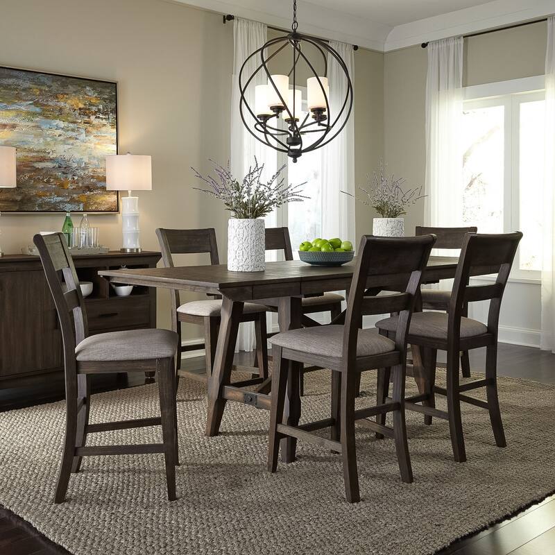 Double Bridge Dark Chestnut 7 Piece Gathering Table Set - Grey