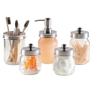 Mason Jar Bathroom Accessories Set - 5-Piece Bathroom Set Home-Complete ...