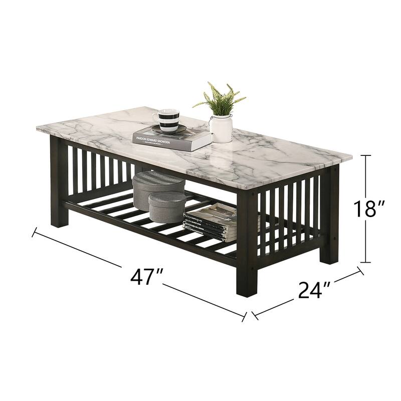 Faux Marble Top Coffee Table Black in Antique Walnut