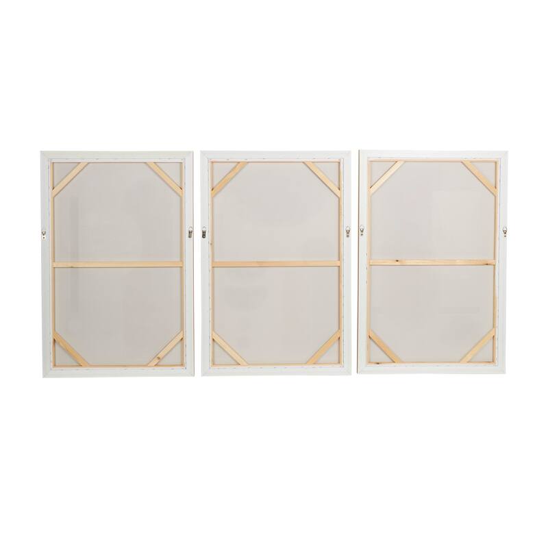 Pink Canvas Mid Century Modern Geometric Abstract Framed Wall Art with Brown Accents (Set of 3)