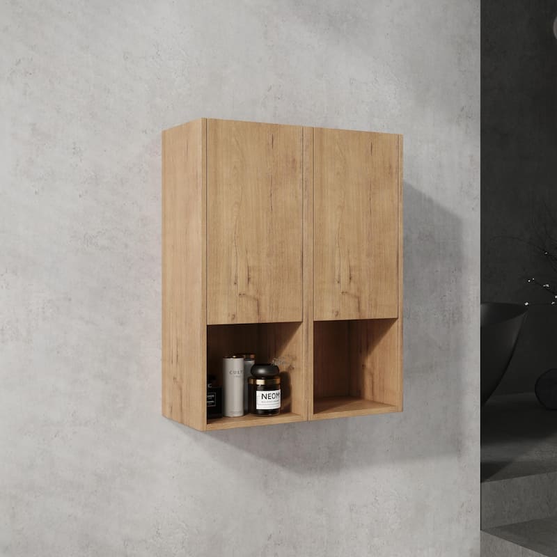 Modern Bathroom Side Cabinet with Soft-Close Door Hinges & Reversible Door, Floating Wall-Mounted Storage Cabinet - Imitative Oak