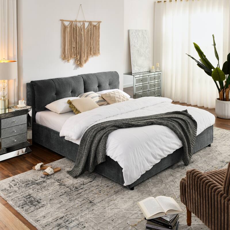 King Size Hydraulic Storage Upholstered Bed with Headboard