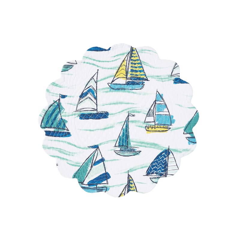 Dockside Cotton Quilted Round Reversible Placemat Set of 6 - Set of 6