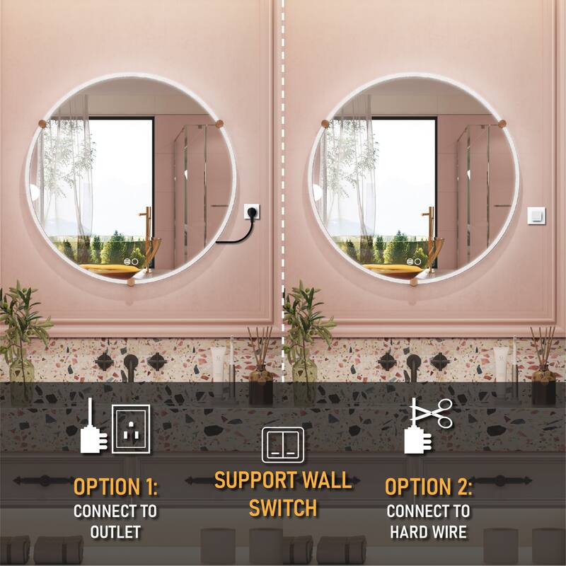 32" Wall Mounted Bathroom Round Framed Acrylic PMMA luminous LED Mirror With Memory Function - 32"Wx32"H