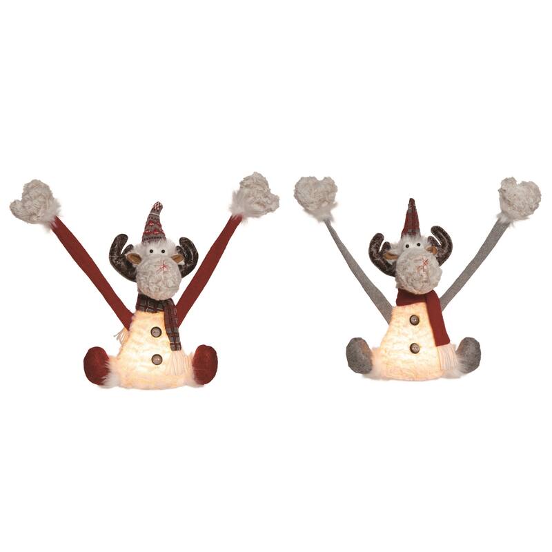 Transpac Plush Light Up Hanging Reindeer Set of 2 Christmas Home Decorations