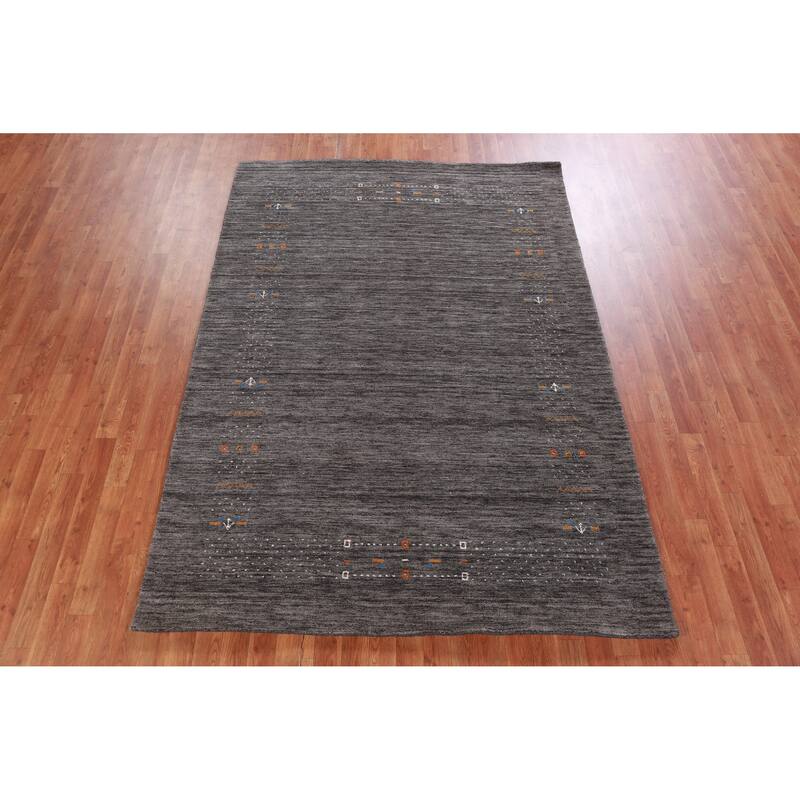 Hand Knotted Oriental 100% Wool Carpet Tribal Stripe Greys & Charcoal Gabbeh Area Rug - 7' 11'' X 5' 7''