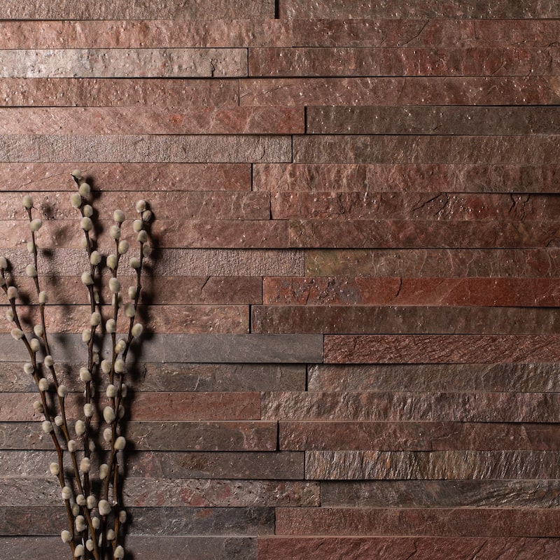 Woven Stone 4 in. x 23 in. Burnished Bronze Split Face Quartzite Wall Tile - Sample swatch - Burnished Bronze