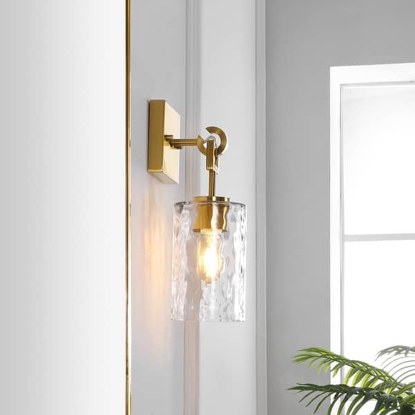 slide 2 of 7, SAFAVIEH Lighting Tyrosa 6-inch Glass Wall Sconce with Bulbs (Set of 2) - 6.3 in. W x 4.8 in. D x 14 in. H