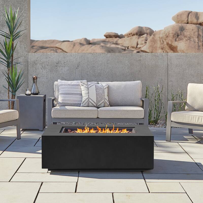 Aegean 50" Rectangle Gas Fire Table in Weathered Slate by Real Flame - Black