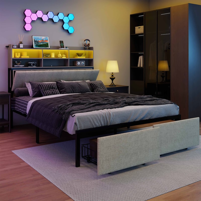 Upholstered Platform Bed with Storage Footboard