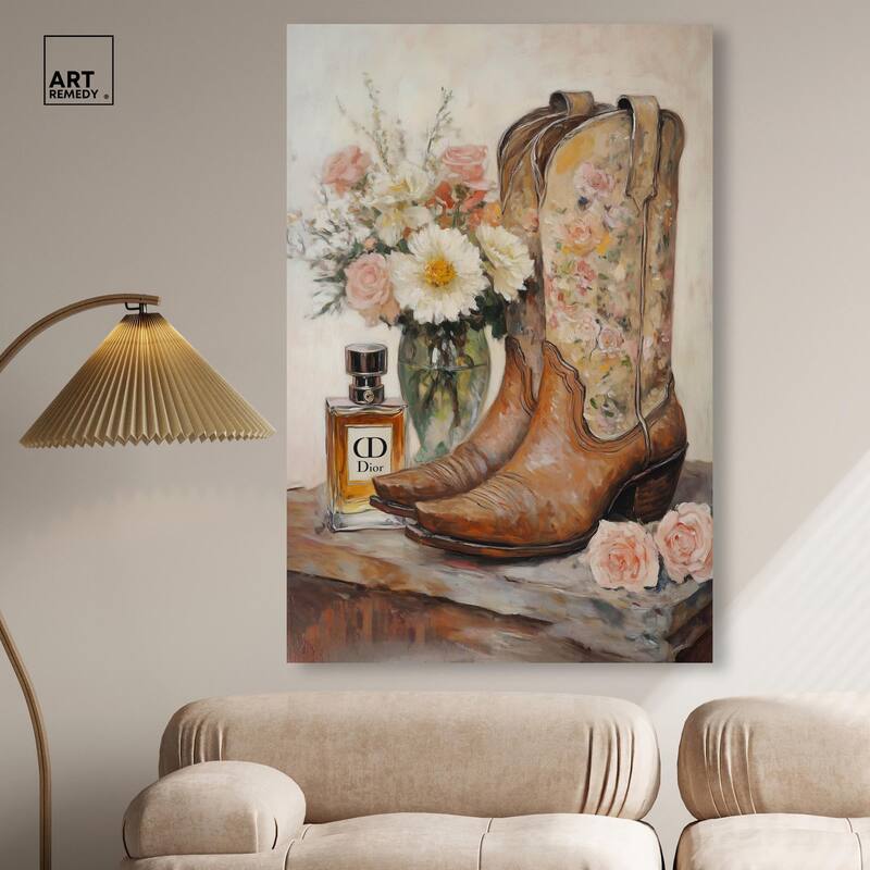 Delicate Floral Boots Canvas by Art Remedy, Gallery Wrapped