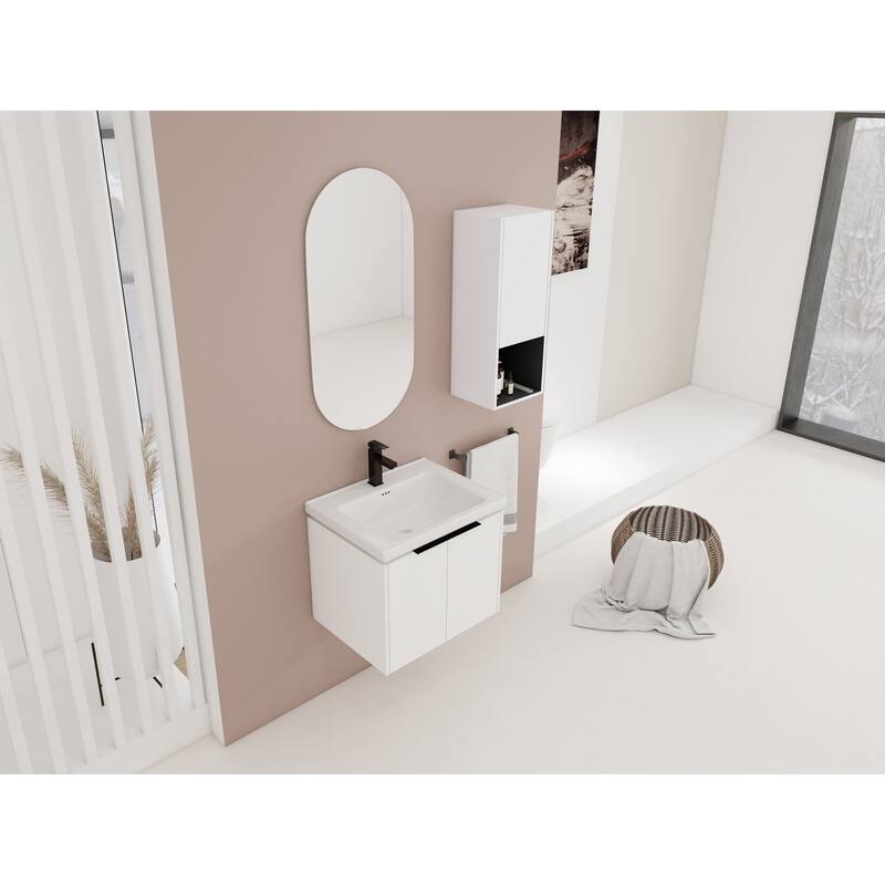 24" Wall-Mounted Bathroom Vanity With Ceramic Sink