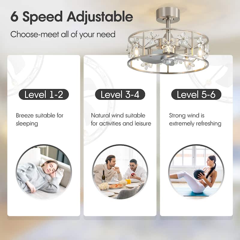 20" Glam Crystal Chandelier Caged Ceiling Fan with Light and Remote