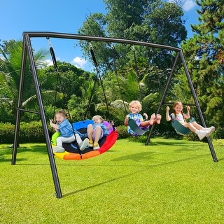 Hapfan 500lb Heavy Duty Metal Swing Sets for Backyard with Saucer