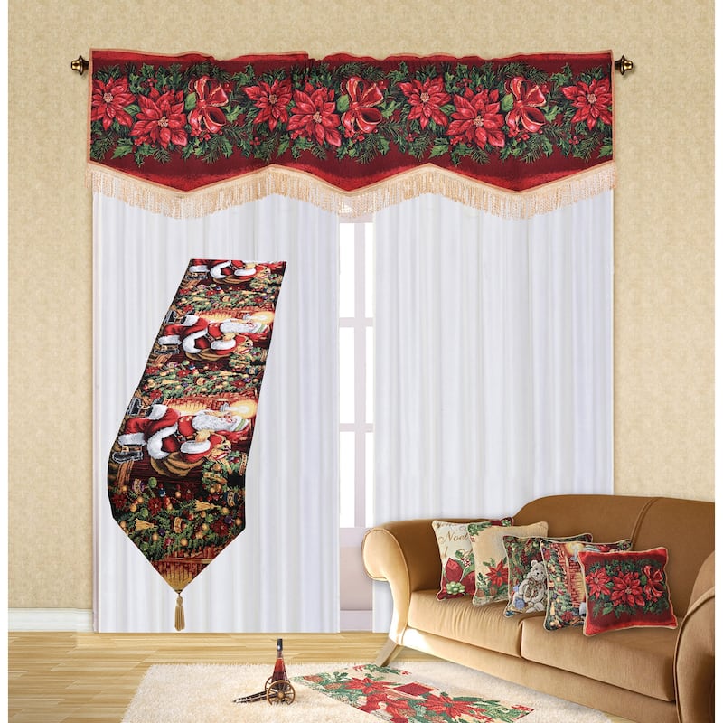 Violet Linen Decorative Christmas Holiday Pattern Tapestry, 60" x 15", Straight, Rod Pocket Curtain Valance