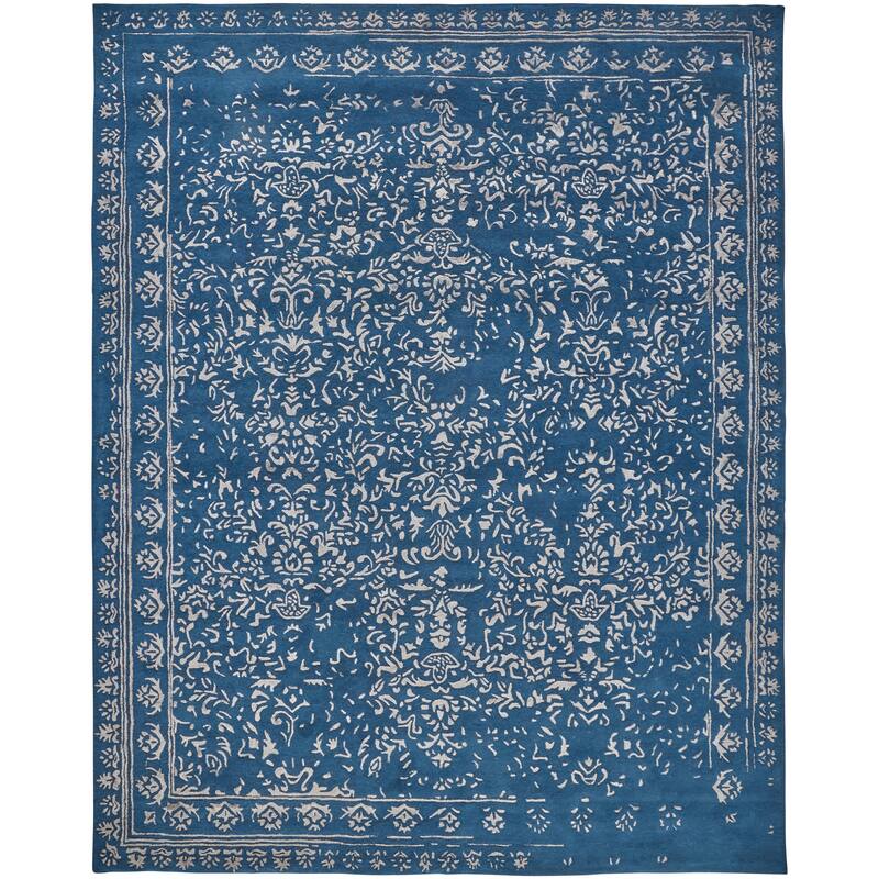 Khalo High/Low Floral Wool Rug, Vallarta Blue/Silver Gray, Area Rug