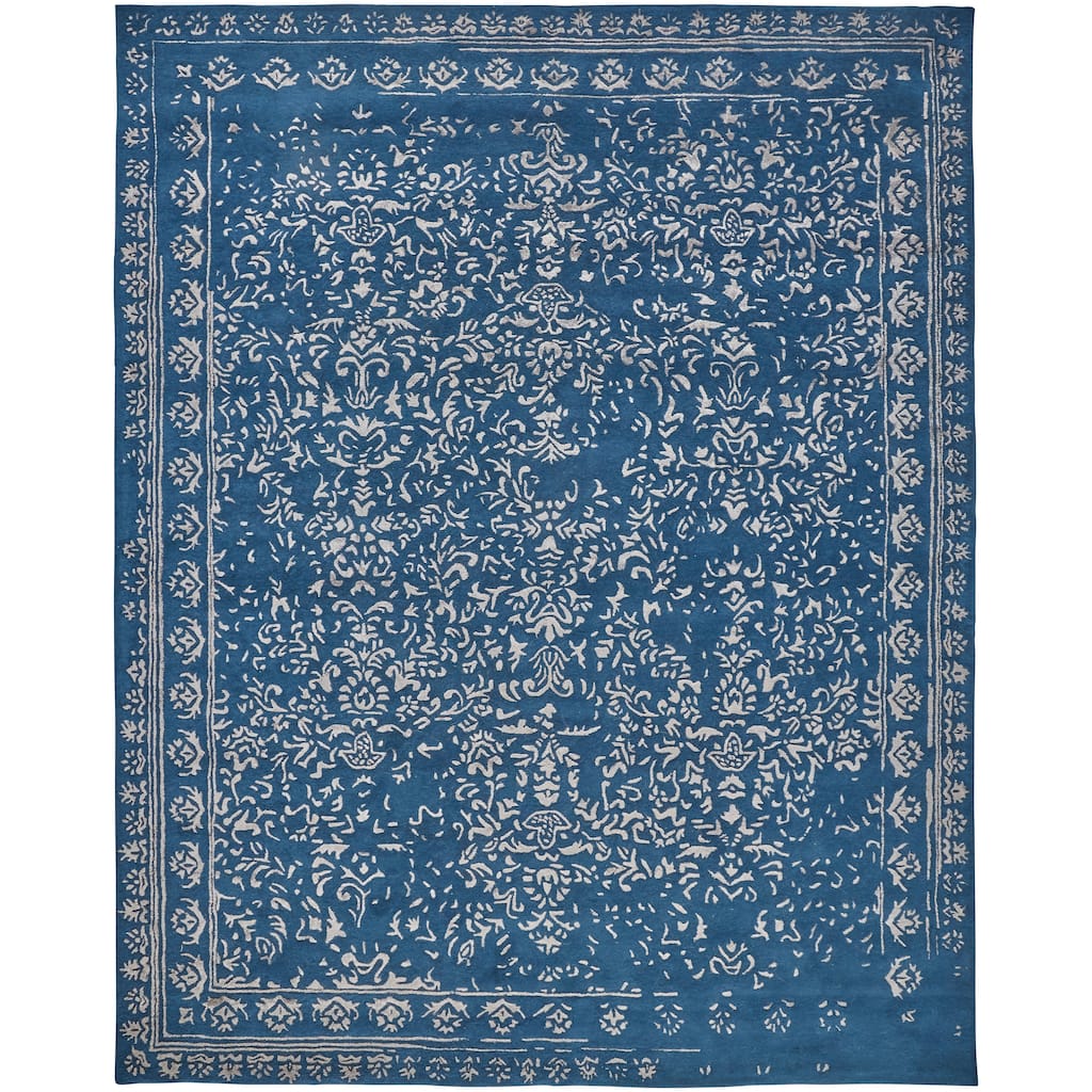 Khalo High/Low Floral Wool Rug, Vallarta Blue/Silver Gray, Area Rug