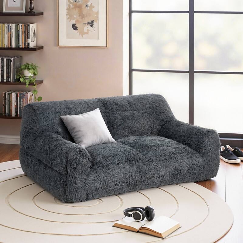 Plush Fluffy Faux Fur Foam Filled Bean Bag Chair, Cozy Soft Loveseat Floor Sofa
