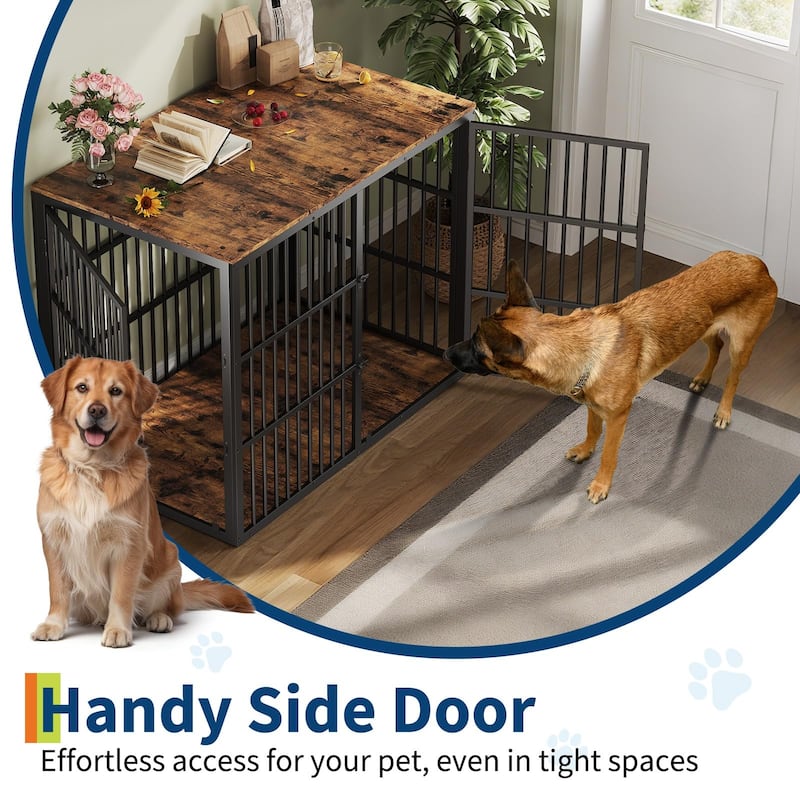 Dog Crate Furniture, Large Dog Crate End Table with 3 Lockable Doors - N/A