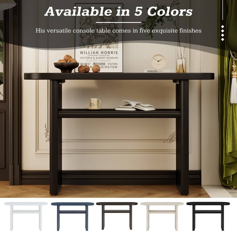 Elegant Minimalist Console Table with Rounded Edges and Sturdy Shelf Design for Entryway, Living Room(Black)