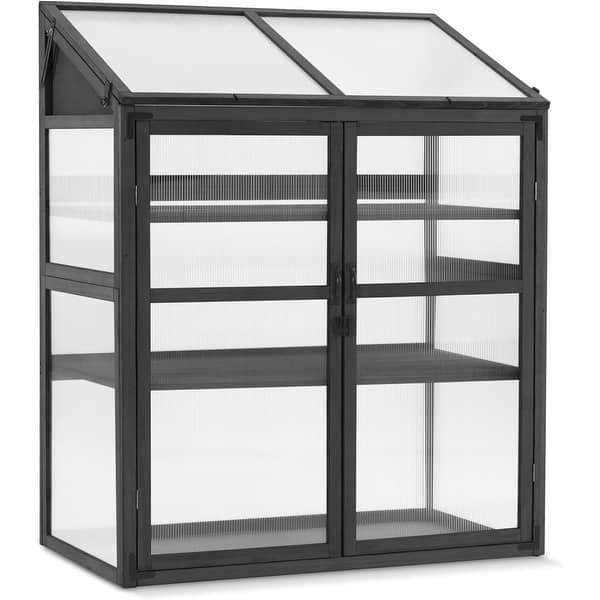 MCombo Cold Frame Greenhouse with Adjustable Shelves, Solid Wood 1344 - Dark Grey