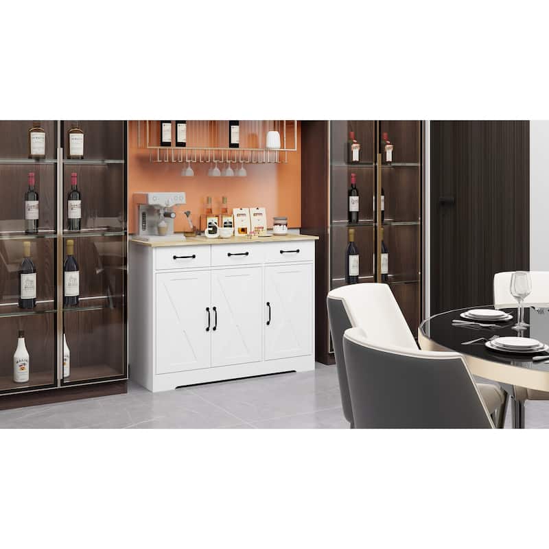 Farmhouse Buffet Cabinet Storage Sideboard with 3 Drawers and 3 Doors