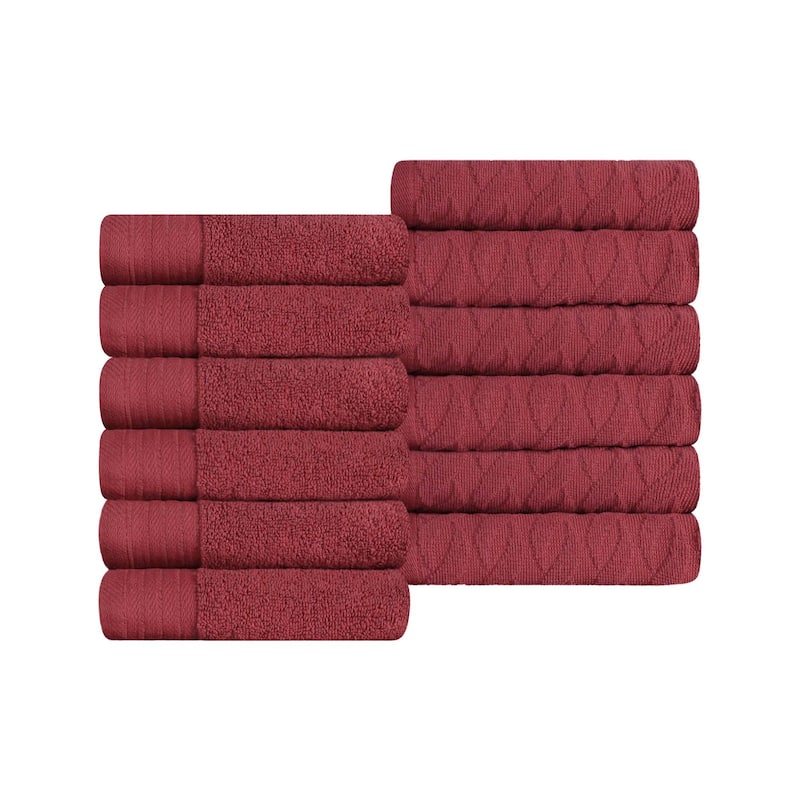 Turkish Cotton Herringbone and Solid Washcloth Towel Set by Superior - Maroon